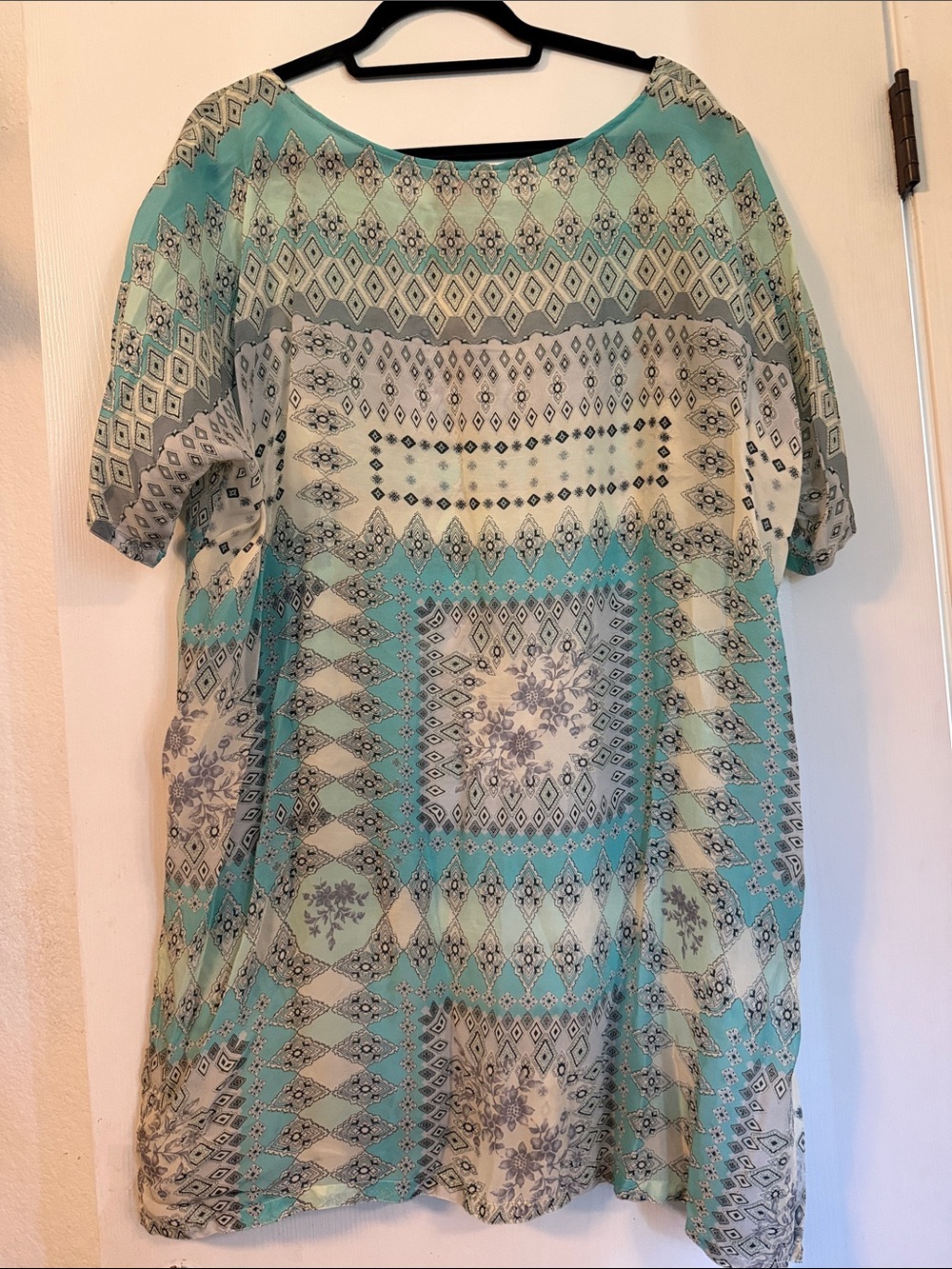 Johnny Was Aqua and Cream Geometric Print Tunic - Picture 3 of 3